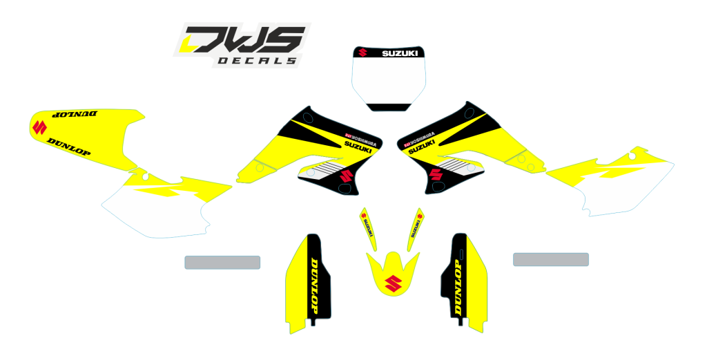 Volledige stickerset Suzuki RMZ 250 2004 2005 2006 geel zwart rood yellow black red Decals dekor design graphics aufklebe stickerset nummerset dws mx