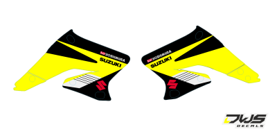 Radiaset Suzuki RMZ 250 2004 2005 2006 geel zwart yellow black Decals dekor design graphics aufklebe stickerset nummerset dws mx