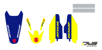 Trimset Suzuki RMZ 250 2004 2005 2006 geel zwart rood yellow black red Decals dekor design graphics aufklebe stickerset nummerset dws mx