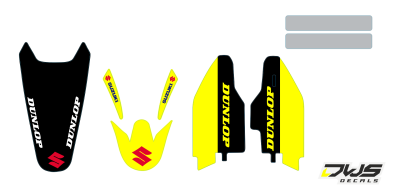Trimset Suzuki RMZ 250 2004 2005 2006 geel zwart rood yellow black red Decals dekor design graphics aufklebe stickerset nummerset dws mx
