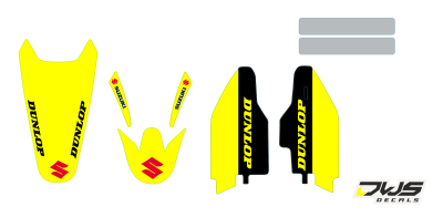 Trimset Suzuki RMZ 250 2004 2005 2006 geel zwart rood yellow black red Decals dekor design graphics aufklebe stickerset nummerset dws mx