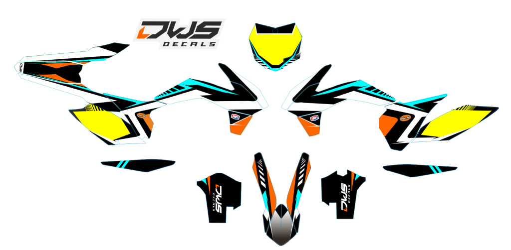 Complete stickerset Honda CRf 450 R XR 2017 Decals dekor design graphics aufklebe stickerset nummerset dws mx model 1 Honda factory look 2017 graphic rear fender front fender forkprotectors fluor yellow kabelgeschutzer kot flugel neon