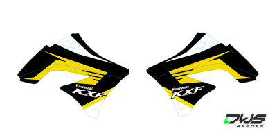 Radiaset Kawasaki KXF 450 2009 2010 2011 yellow gelb geel Decals dekor design graphics aufklebe stickerset nummerset dws mx