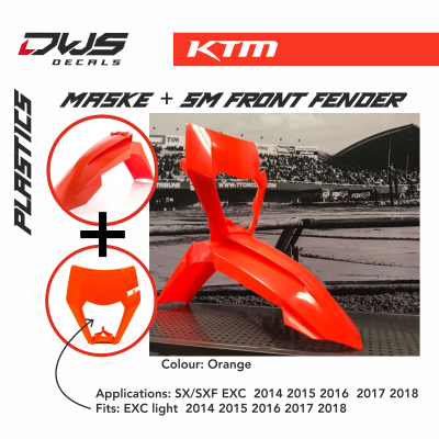 KTm Plastics Acerbis EXC EXC-F 2014 2016 replica black white orange dws decals Supermoto front fender 2015 2017 2018