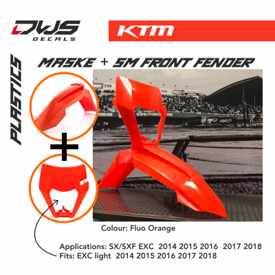 KTm Plastics Acerbis EXC EXC-F 2014 2016 replica black white orange dws decals Supermoto front fender 2015 2017 2018