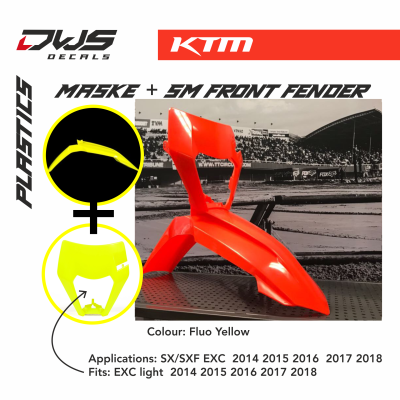 KTm Plastics Acerbis EXC EXC-F 2014 2016 replica black white orange dws decals Supermoto front fender 2015 2017 2018