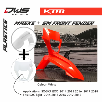 KTm Plastics Acerbis EXC EXC-F 2014 2016 replica black white orange dws decals Supermoto front fender 2015 2017 2018