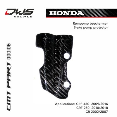 Honda CMT carbon brake popm protector rempomp beschermer carbonnen parts dws decals Applications: CRF 450 2009 2010 2011 2012 2013 2014 2015 2016 CRF 250 2010 2011 2012 2013 2014 2015 2016 CR 2002 2003 2004 2005 2006 2007