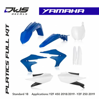 Plastics Yamaha YZF 450 250 YZ250F YZ450F 2018 2019 new Front number plate Fork protectors Front fender radiator shrouds Side panels rear fender mx decals dws decals kotflugel gabelschutzer voorpoot beschermers voorspatbord achterspatbord radiator kappen 