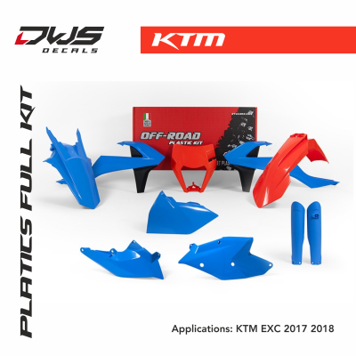 Rtech KTM blue orange plastics dws decals racetech EXC 2017 2018 2019 front maske lightmaske side panels front fender rear fender fork protectors radiatorscoops