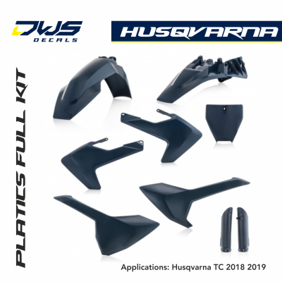 Husqvarna Plastics TC 85 2018 2019 acerbis white dws decals front fender radiatorscoops rear fender forkprotectors side panels plastic kit mx cross blue dark blue donkerblauw blau