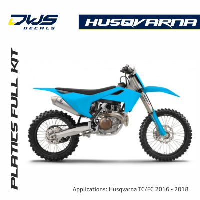 Husqvarna Plastics TC 125 FC 250 350 450 FS 450 2016 2017 2018 acerbis teal dws decals front fender rear fender forkprotectors side panels kotflugel radiator scoops gabelschutzer voorpöot beschermers nummerplaten voorspatbord new nieuw light blue lic