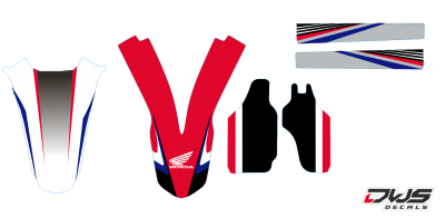 Trimset Honda CRF 450 2005 2006 2007 2008 Decals dekor design graphics aufklebe stickerset nummerset dws mx baily front fender rear fender fork protectors kotflugel kabelgeschutzer brug stickers voorpoot stickers