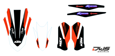 Trimset KTM SX SXF 125 250 350 450 2019 DWS decals rear fender fork protectors swingarm front fender mx decals dws decals stickers kotflugel gabelschutzer voorspatbord achterspatbord voorpootbeschermers achterbrug stickers