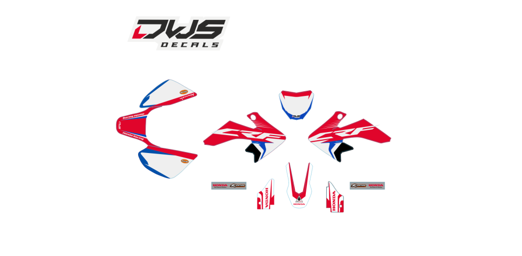 Honda CRF 50 2000 2001 2002 2003 2004 2005 2006 2007 2008 2009 2010 2011 2012 2013 2014 2015 2016 2017 2018 dws decals mx graphics graphix decore pitbike numberplate side panels radiatorscoops swingarm kotflugel front fender