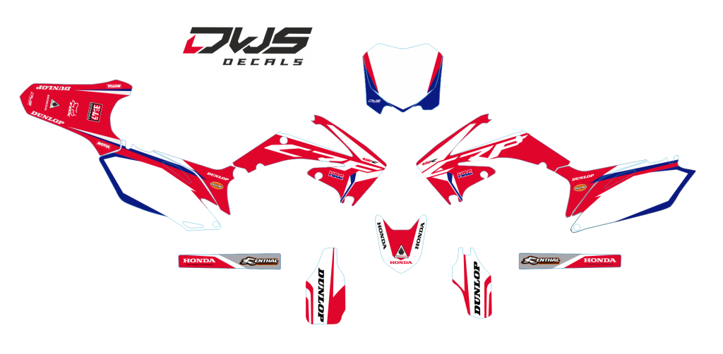 Volledige stickerset Honda CRF 450 2009 2010 2011 2012 Honda CRF 250 2010 2011 2012 2013 rood model 2Decals dekor design graphics aufklebe stickerset nummerset dws mx