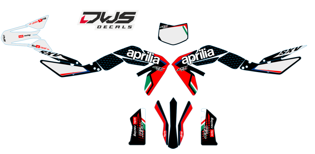 Complete stickerset  Aprillia SXV 450 550 Enduro complete stickerset decore decal set decal kit aufklebe nummerset trimset radiaset radiotor scoops front fender fork protectors rear fender kotflugel mx graphics dws decals front fender Kotflugel vorne voor