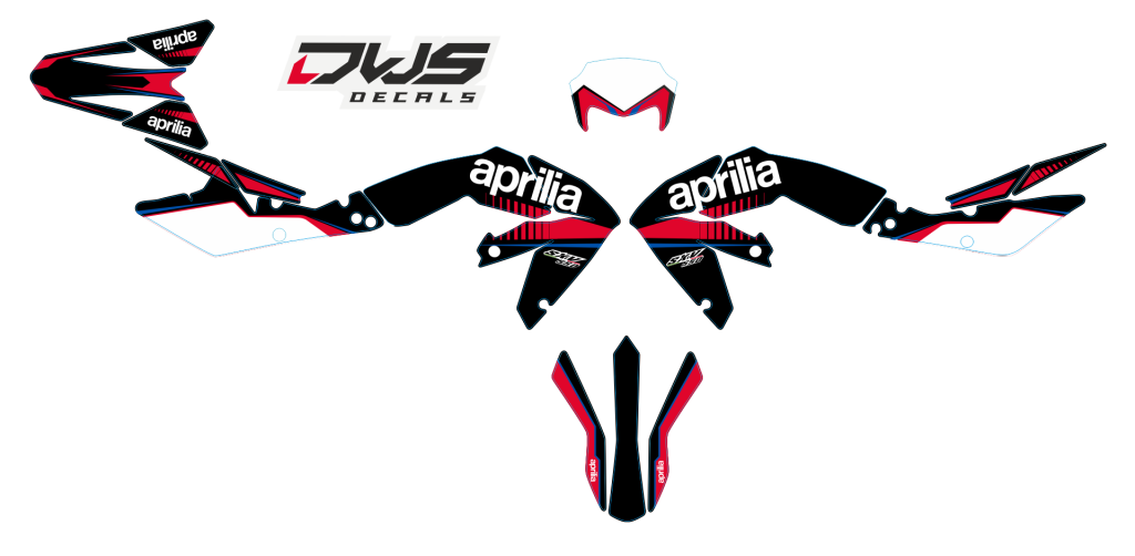Aprillia SXV 450 550 Enduro complete stickerset decore decal set decal kit aufklebe nummerset trimset radiaset radiotor scoops front fender fork protectors rear fender kotflugel mx graphics dws decals