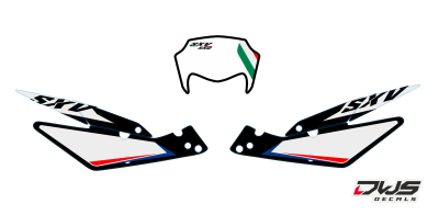 Numberset Aprillia SXV 450 550 Enduro complete stickerset decore decal set decal kit aufklebe nummerset trimset radiaset radiotor scoops front fender fork protectors rear fender kotflugel mx graphics dws decals nummern