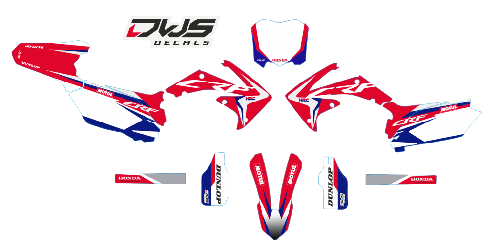 Volledige stickerset Honda CRF 450 2009 2010 2011 2012 Honda CRF 250 2010 2011 2012 2013 rood model 2Decals dekor design graphics aufklebe stickerset nummerset dws mx