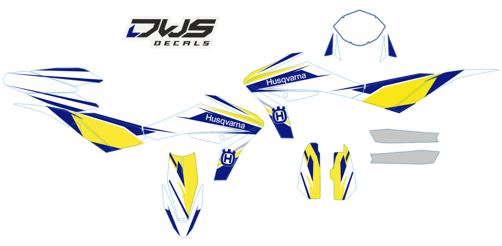 Complete stickerset Husqvarna 449 511 TE TXC SMR TC 2011 2012 2013 2014 Geel blauw yellow blue gelb blau Decals dekor design graphics aufklebe stickerset nummerset dws mx