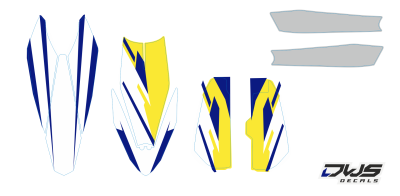 Trimset Husqvarna 449 511 TE TC 2011 2012 2013 Geel blauw yellow blue gelb blau Decals dekor design graphics aufklebe stickerset nummerset dws mx