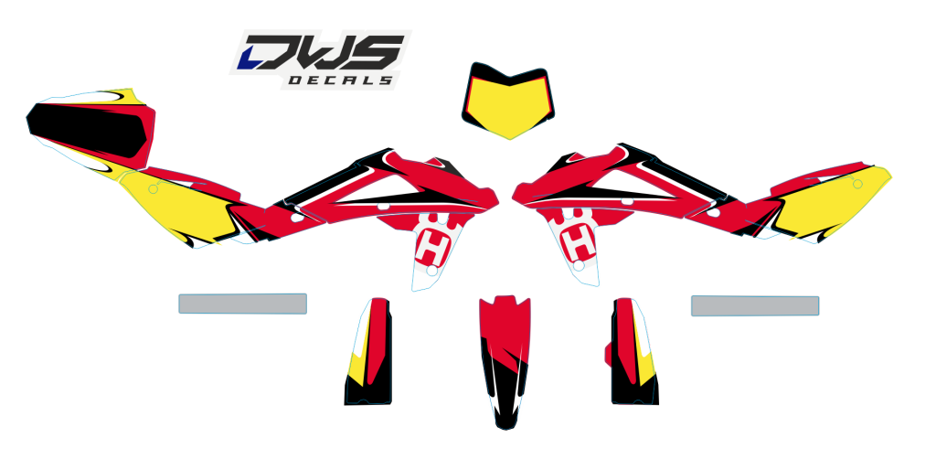Complete stickerset Husqvarna 250 450 510 2008 2009 2010 Model 4  rood zwart geel red black yellow rot schwarz gelb Decals dekor design graphics aufklebe stickerset nummerset dws mx