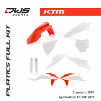 KTM plastics Sx Sx-F 2019 DWS decals Acerbis new front number plate front fender fork covers protectors radiator scoops shrouds side panels air box covers rear fender kotflugel gabelschutzer radiateurkappen nummern startnummer voorpoten voorspatbord super