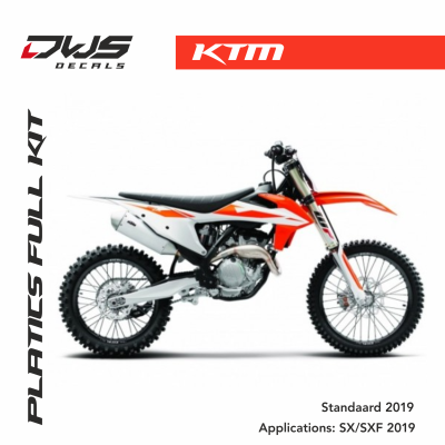 KTM plastics Sx Sx-F 2019 DWS decals Acerbis new front number plate front fender fork covers protectors radiator scoops shrouds side panels air box covers rear fender kotflugel gabelschutzer radiateurkappen nummern startnummer voorpoten voorspatbord super