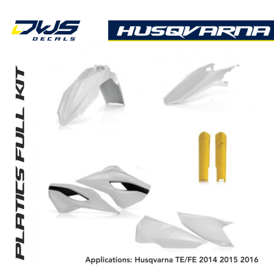Husqvarna plastic TE FE 125 250 350 450 acerbis dws decals front fender rear fender side panels radiator shrouds fork protectors enduro mx supermoto 2014 2015 2016