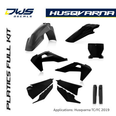 Husqvarna plastics TC FC FS 125 250 350 450 2019 dws decals front fender front number fork protectors radiator shrouds side panels rear fender swingarm kotflugel gabelschutzer radiator kappen plastic voorspatbord supermoto supermotard