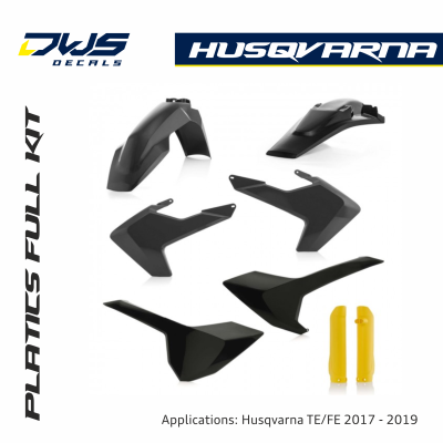 Husqvarna plastics TE FE 250 350 450 2017 2018 2019 enduro dws decals front fender front number fork protectors radiator shrouds side panels rear fender swingarm kotflugel gabelschutzer radiator kappen plastic voorspatbord supermoto supermotard