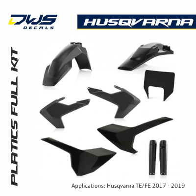 Husqvarna plastics TE FE 250 350 450 2017 2018 2019 enduro dws decals front fender front number fork protectors radiator shrouds side panels rear fender swingarm kotflugel gabelschutzer radiator kappen plastic voorspatbord supermoto supermotard