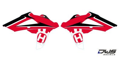 Radiaset Husqvarna 250 450 510 2008 2009 2010 Model 4  rood zwart geel red black yellow rot schwarz gelb Decals dekor design graphics aufklebe stickerset nummerset dws mx