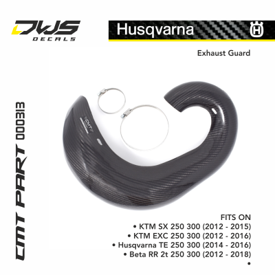 Husqvarna carbon carbonnen exhaust guard uitlaatbeschermer • KTM SX 300 (2012 - 2015) • KTM SX 250 (2012 - 2015) • KTM EXC 300 (2012 - 2016) • KTM EXC 250 (2012 - 2016) • Husqvarna TE 300 (2014 - 2016) • Husqvarna TE 250 (201