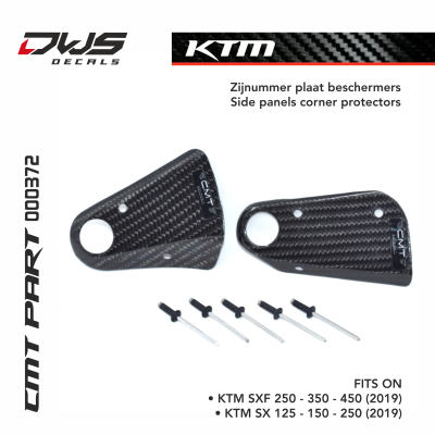 Ktm carbon carbonnen rear panel protection side panel stickerbeschermer hoekjes FITS ON • KTM SXF 350 (2019) • KTM SXF 250 (2019) • KTM SX 250 (2019) • KTM SX 150 (2019) • KTM SX 125 (2019) • KTM SXF 450 (2019) dws decals cmt