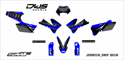 SMF supermofools joshua SMF 2018 KTM EXC 125 250 350 450 550 2005 2006 2007 blue medal dws decals front fender supoermoto supermotard side panel s fork protectors radiator shrouds blue ltm plastic rear fender swingarm decals