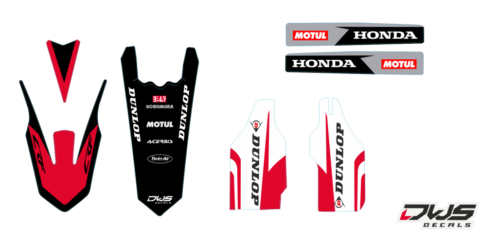 Complete stickerset Honda CRf 450 R XR 2017 2018 2019 crf 250 2018 2019 Decals dekor design graphics aufklebe stickerset nummerset dws mx model 1 Honda factory look 2017 graphic rear fender front fender swingarm forkprotectors  radiator shrouds numbers si