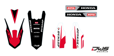 Complete stickerset Honda CRf 450 R XR 2017 2018 2019 crf 250 2018 2019 Decals dekor design graphics aufklebe stickerset nummerset dws mx model 1 Honda factory look 2017 graphic rear fender front fender swingarm forkprotectors  radiator shrouds numbers si