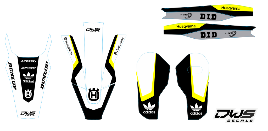nummers nummern startnummern numbers Husqvarna TC 125 FC 250 350 450 2019 Model 1 Gehele stickerset bestaande uit - Radiaset (2 delig) - Nummerset (5 delig) - Trimset (9 delig) Complet decasl kit consisting off - decals Radiator kit - decals side panels -