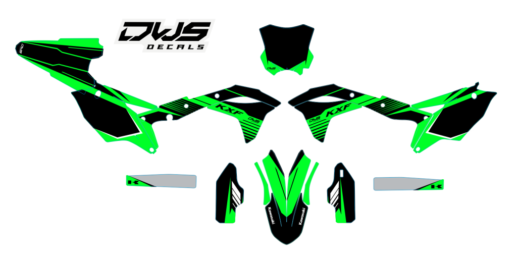 Kawasaki KXF 250 2017 2018 Decals dekor design graphics aufklebe stickerset nummerset dws mx front fender radiator shrouds rear fender side panels swingarm front number