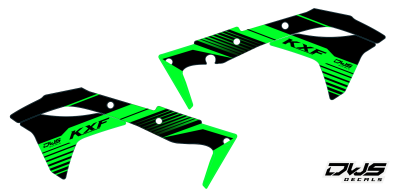 Radiator radia tank Kawasaki KXF 250 2017 2018 Decals dekor design graphics aufklebe stickerset nummerset dws mx front fender radiator shrouds rear fender side panels swingarm front number