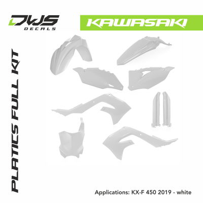 Kawa kawasaki KX-F 450 2019 plastics front fender rear fender radiator scoops side panels front number fork protectors kotflugel voorspatbord achterspatbord zijnummers radiakappen voornummer acerbis dws decals