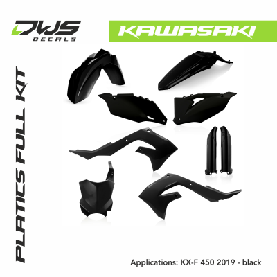 Kawa kawasaki KX-F 450 2019 plastics front fender rear fender radiator scoops side panels front number fork protectors kotflugel voorspatbord achterspatbord zijnummers radiakappen voornummer acerbis dws decals