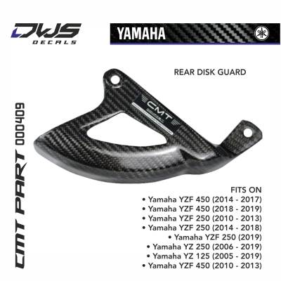 CARBON REAR DISK GUARD for YAMAHA YZF 450 2014 - 2015 - 2016 - 2017 € 67,10 ADD TO CART Free international shipping for orders over € 250,00 COD #: 000409 FITS ON • Yamaha YZF 450 (2014 - 2017) • Yamaha YZF 450 (2018 - 2019) • Yam