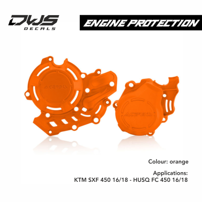 ACERBIS: PLASTICS - KTM - ENGINE PROTECTORS X-POWER KIT PROTECTOR KTM SXF 450 16/18 - HUSQ FC 450 16/18 - ORANGE dws decals acerbis