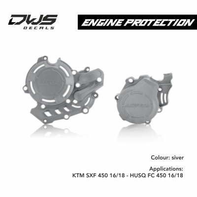ACERBIS: PLASTICS - KTM - ENGINE PROTECTORS X-POWER KIT PROTECTOR KTM SXF 450 16/18 - HUSQ FC 450 16/18 - Silver dws decals acerbis