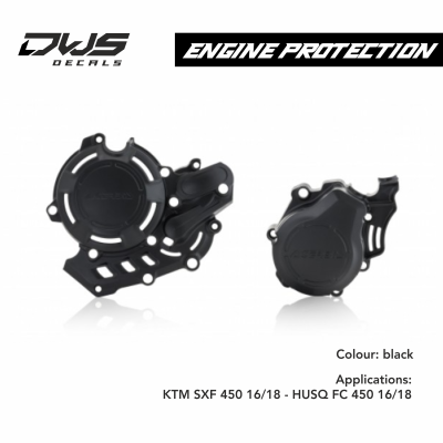 ACERBIS: PLASTICS - KTM - ENGINE PROTECTORS X-POWER KIT PROTECTOR KTM SXF 450 16/18 - HUSQ FC 450 16/18 - black  dws decals acerbis
