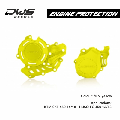ACERBIS: PLASTICS - KTM - ENGINE PROTECTORS X-POWER KIT PROTECTOR KTM SXF 450 16/18 - HUSQ FC 450 16/18 - fluo yellow dws decals acerbis