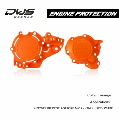 ACERBIS: PLASTICS - HUSQVARNA - ENGINE PROTECTORS X-POWER KIT PROT. 2-STROKE 16/19 - KTM -HUSKY - orange dws decals acerbis